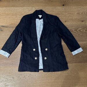 Jules & Leopold Navy Linen Blend Double-Breasted Blazer Size S